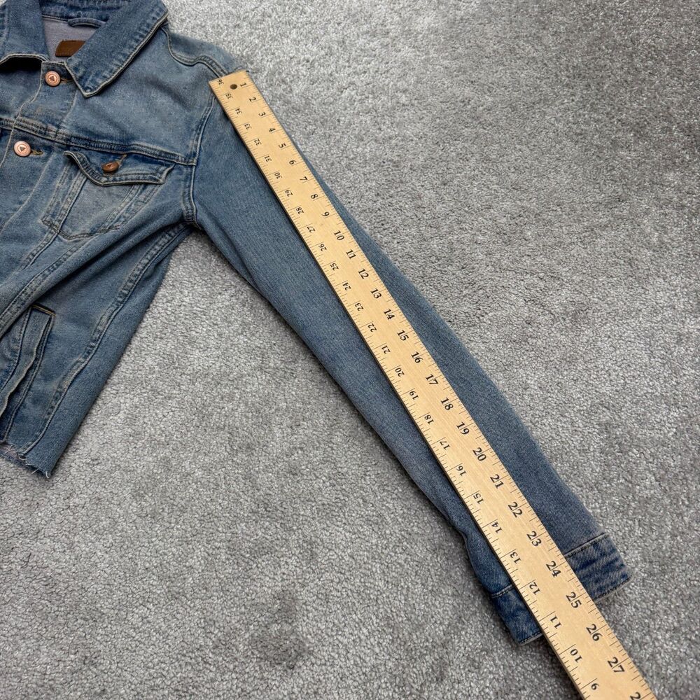 Asos Denim Jacket Womens XS Blue Medium Wash Raw Hem Button Up Trucker Casual - Picture 9 of 16